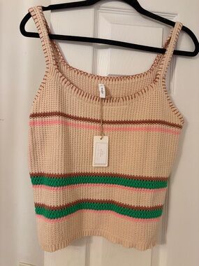 Wishlist Striped Knit Tank in Beige, Pink, Green & Brown